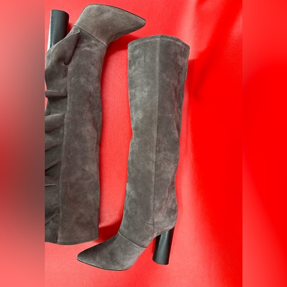 IRO Cidravol gray suede ruffle trimmed knee boots size 37 - Picture 15 of 15